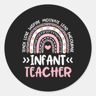 Infant Teacher Cute Tie Dye Rainbow Heart Daycare Classic Round Sticker