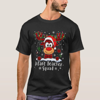 Infant Teacher Squad Reindeer Xmas Buffalo Plaid C T-Shirt
