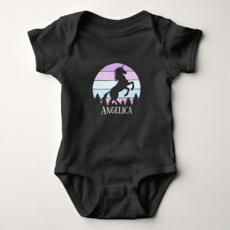 Infant Vintage Sunset Unicorn Name Date Birthday Baby Bodysuit