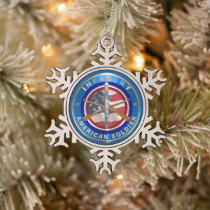 Infantry 11B Snowflake Pewter Christmas Ornament