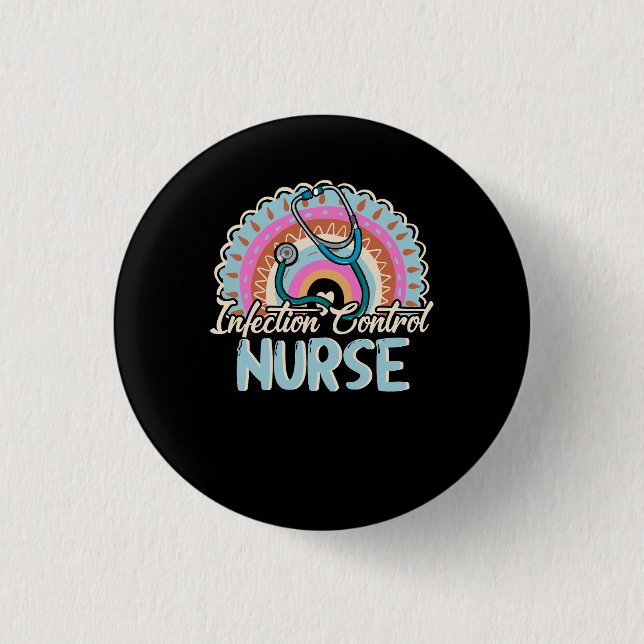 Infection Control Nurse Rainbow Retro Style Rainbo 1 Inch Round Button (Front)