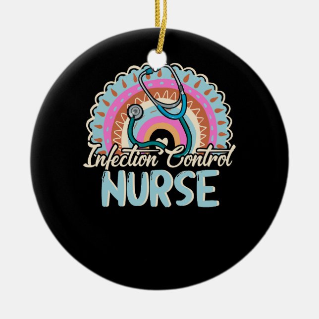 Infection Control Nurse Rainbow Retro Style Rainbo Ceramic Ornament (Front)