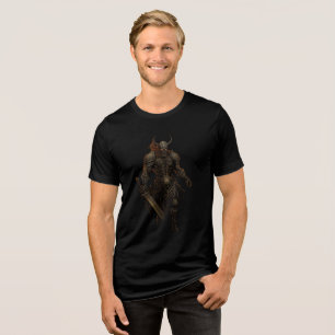 Infernal Skull Knight with Fiery Eyes Tri-Blend Shirt