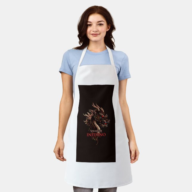 Inferno Dragon Watercolor T-Shirt – Whimsical Fire Apron (Worn)