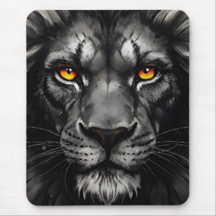 Inferno Eyes Black Lion King Portrait Mouse Pad