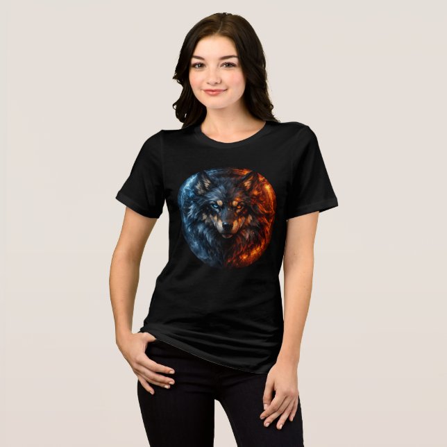 Inferno & Frost Wolf – Elemental Duality Tri-Blend Shirt (Front Full)