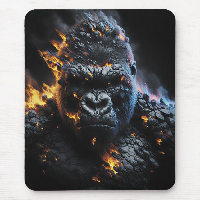 Inferno Gorilla – Fiery Lava Beast Digital Art Mouse Pad (Front)