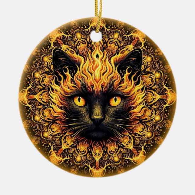Inferno Kitty Mandala Ceramic Ornament (Front)