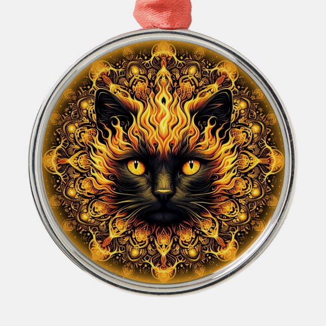 Inferno Kitty Mandala Metal Ornament (Front)
