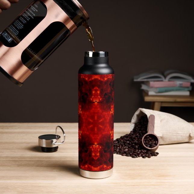 Inferno Nexus – Fiery Kaleidoscope Art Water Bottle (Coffee)