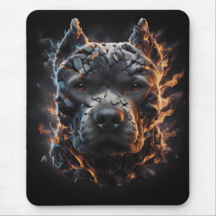 Inferno Pitbull – Fiery Lava Dog Digital Art Mouse Pad