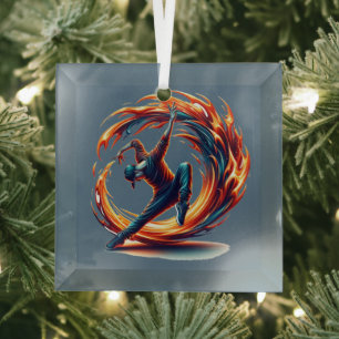 Inferno Spin - Ignite the spirit of Breakdance Glass Ornament
