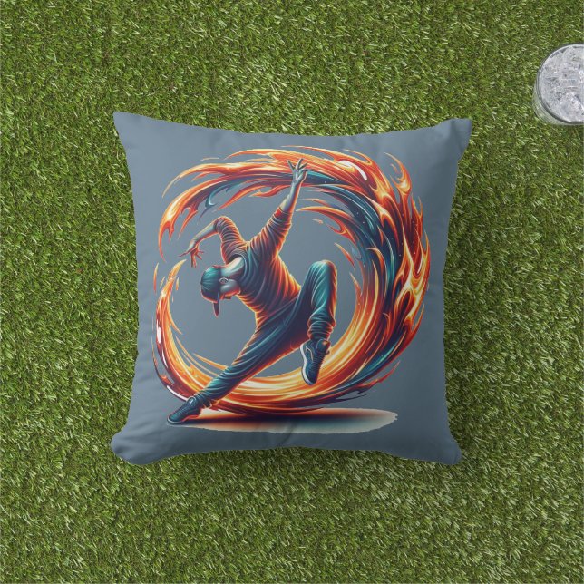 Inferno Spin - Ignite the spirit of Breakdance Outdoor Pillow (Grass)