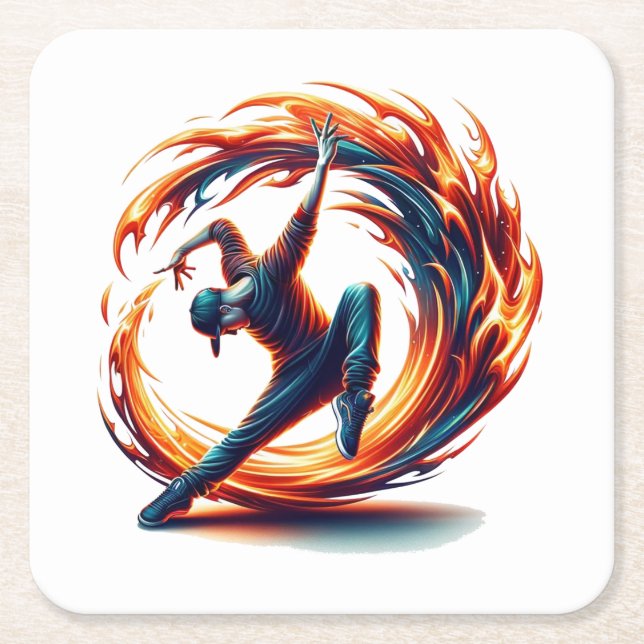 Inferno Spin - Ignite the spirit of Breakdance Square Paper Coaster (Front)
