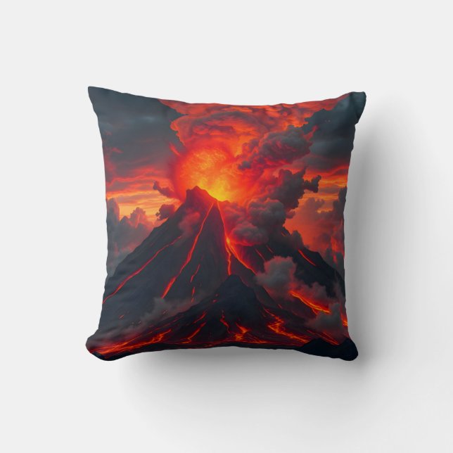 Inferno Summit – Volcanic Fantasy Landscape Throw  Pillow (Front)