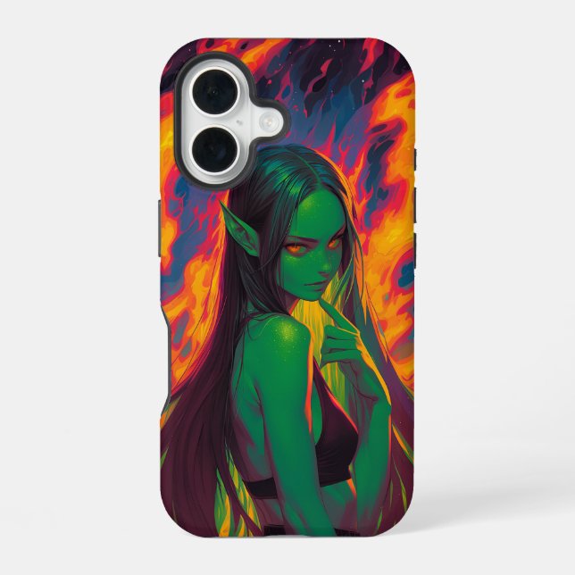 Inferno-Tide Elf with Ember Eyes iPhone 16 Case (Back)