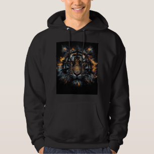 Inferno Tiger – Fiery Wild Tiger Digital Art Hoodie