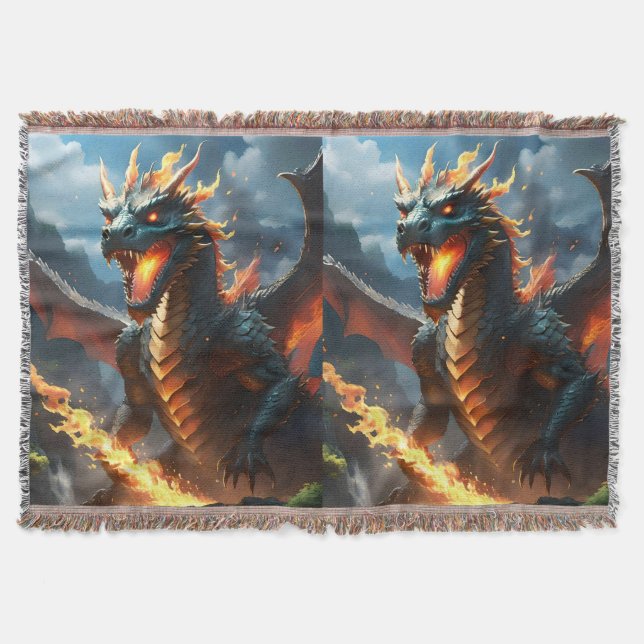 "Inferno's Breath: The Dragon's Flame" Throw Blanket (Front)