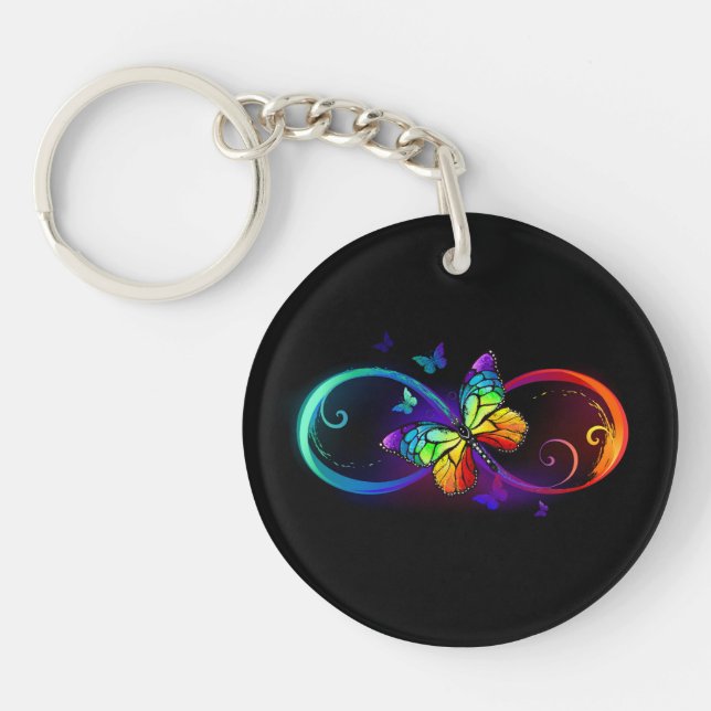 Infini vibrant avec papillon arc-en-ciel sur noir (Devant)