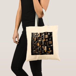 Infinite Futuristic Black Gold Cube Tunnel  Tote Bag