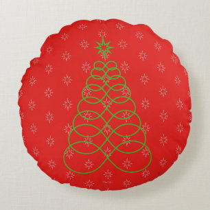 Infinite Love Christmas Tree - Red,Green,Silver Round Pillow