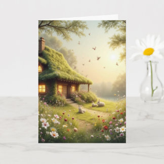Infinite Meadows Scene – Cozy Cottage Wildflowers Card