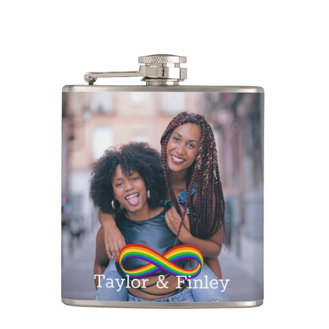 Infinite Rainbow Favour Add Photo Gay Wedding Flas Hip Flask (Front)