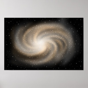 Infinite silence. Golden galaxy standing in space. Poster