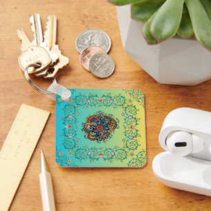 Infinite Splendour, Vibrant Paisley Floral Keychain
