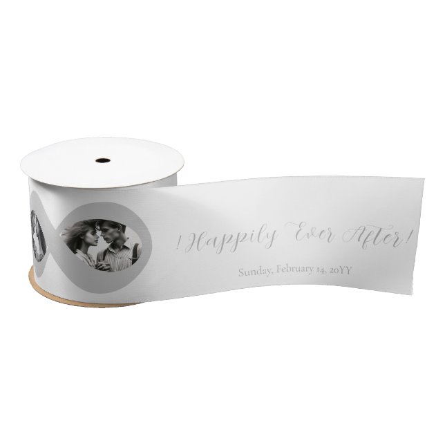 Infinity 2 Photo Silver White Wedding. Anniversary Satin Ribbon (Spool)