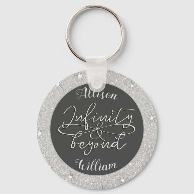 Infinity and Beyond Love Couples Silver Glitter Keychain (Front)