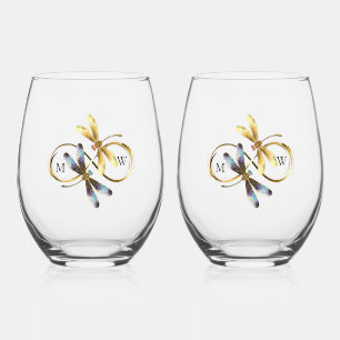 Infinity Dragonfly Stemless Wine Glass