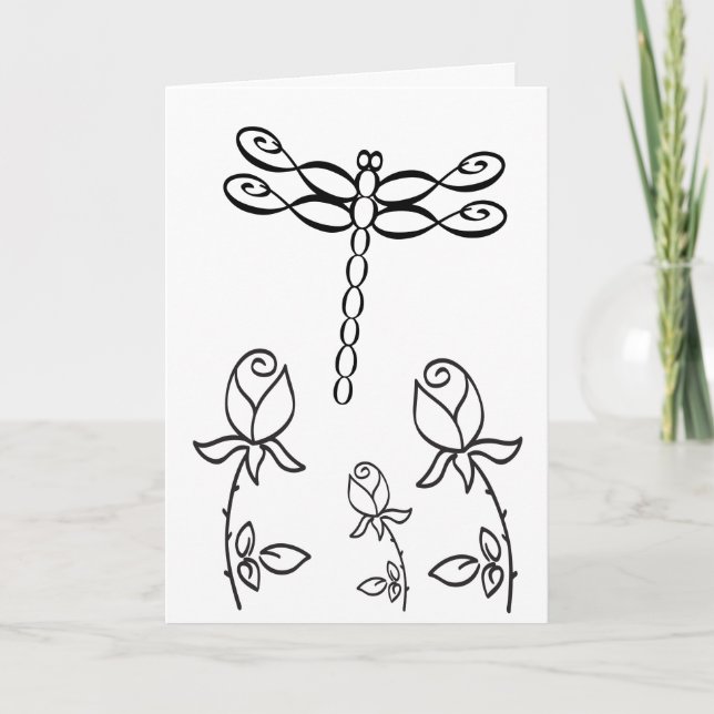Infinity Dragonfly with Roses "Happy Birthday" Card (Front)