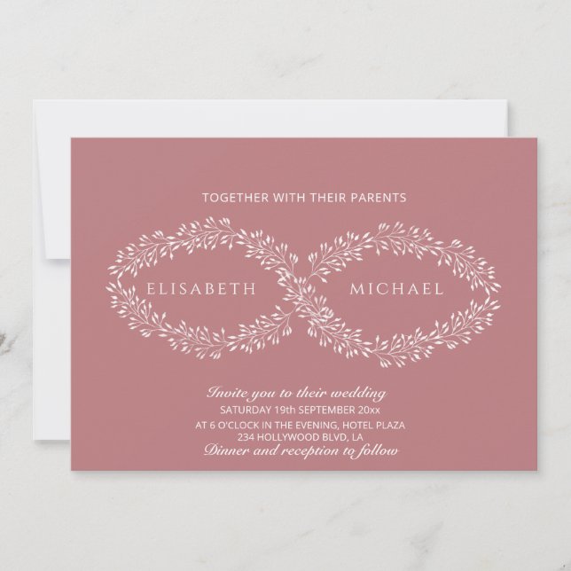 Infinity dusty rose botanical  romantic elegant invitation (Front)