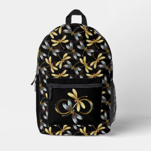 Infinity golden dragonflies printed backpack