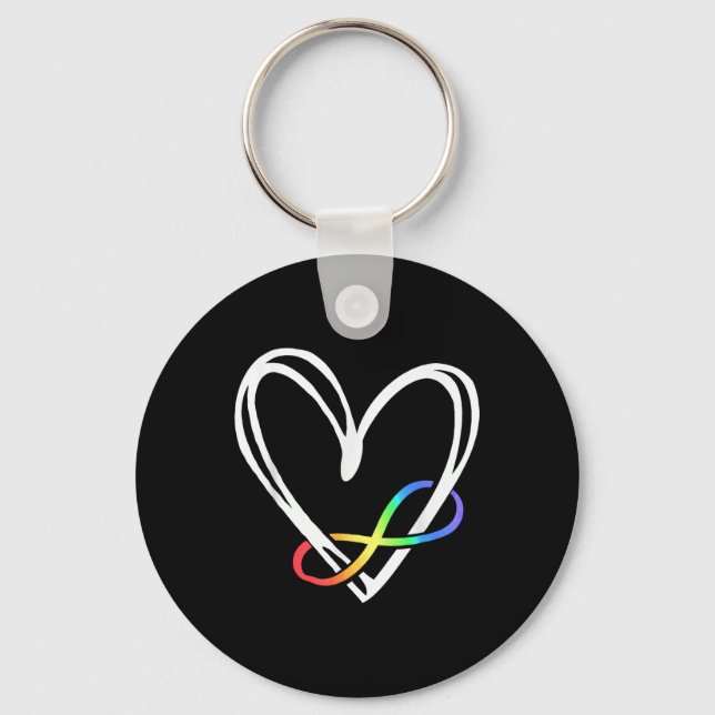 Infinity Heart Autism Awareness Love Needs No Word Keychain (Front)