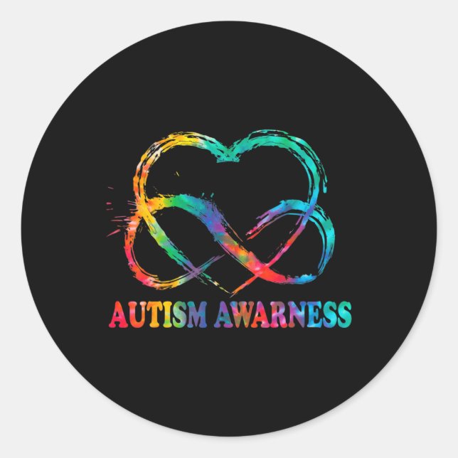 Infinity Heart Love Autism Awareness Needs No Word Classic Round Sticker (Front)