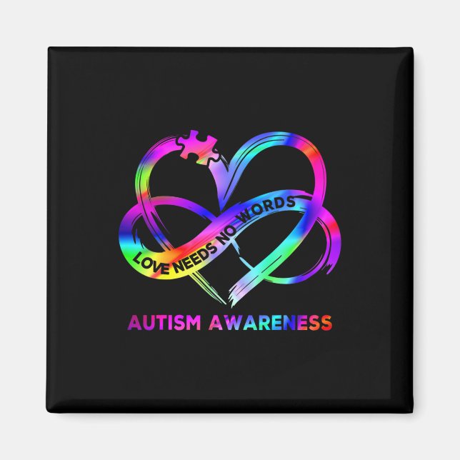 Infinity Heart Love Autism Awareness Needs No Word Magnet (Front)