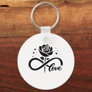 Infinity Love Black Rose - Eternal Romantic Love D Keychain