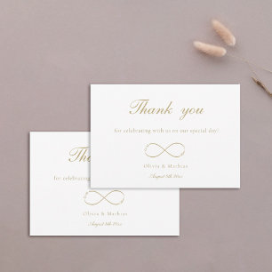 Infinity Love Monogram Elegant Gold White Wedding  Thank You Card