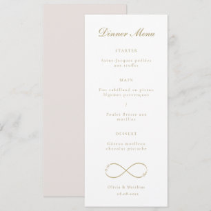 Infinity Love Monogram Gold White Wedding Dinner Menu