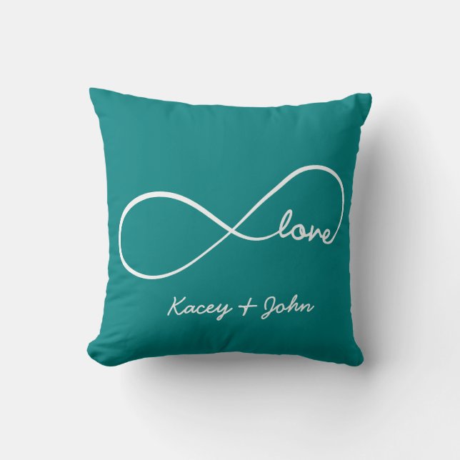 Infinity Love - Teal Blue Throw Pillow (Front)