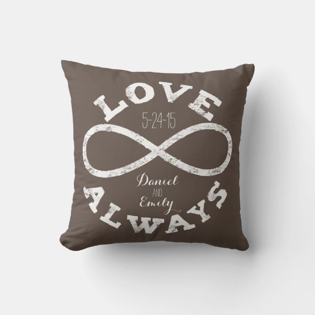 Infinity Love Wedding Date Names, Custom Colour Throw Pillow (Front)