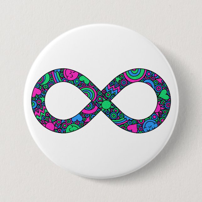 Infinity Neurodiverse Doodle Polysexual Pride Flag 3 Inch Round Button (Front)
