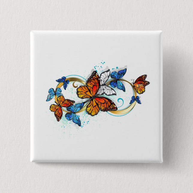 Infinity of Monarch Butterflies 2 Inch Square Button (Front)