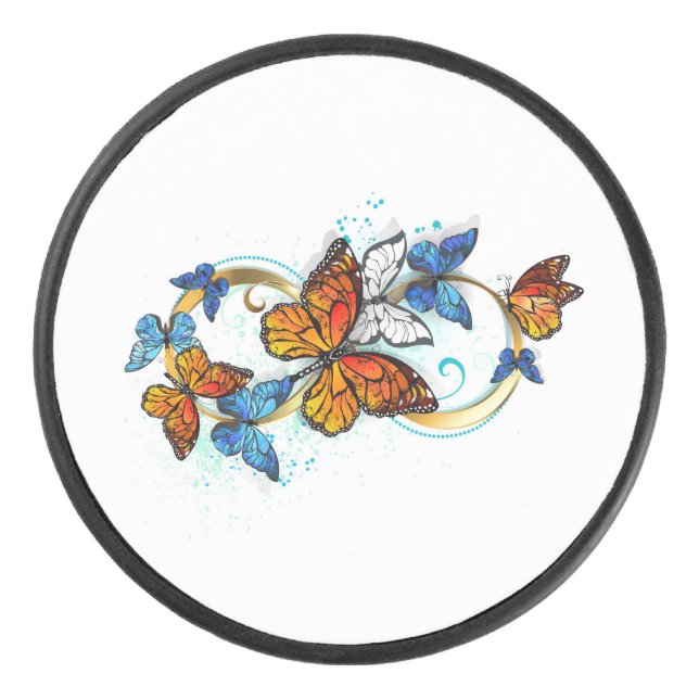Infinity of Monarch Butterflies Hockey Puck (Front)