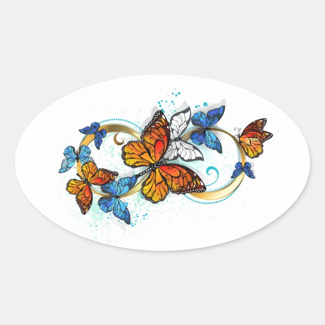 Infinity of Monarch Butterflies Oval Sticker (Front)