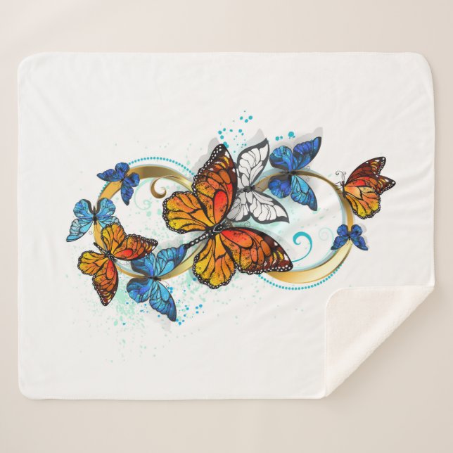 Infinity of Monarch Butterflies Sherpa Blanket (Front (Horizontal))