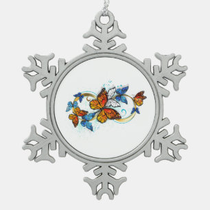 Infinity of Monarch Butterflies Snowflake Pewter Christmas Ornament