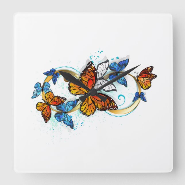 Infinity of Monarch Butterflies Square Wall Clock (Front)